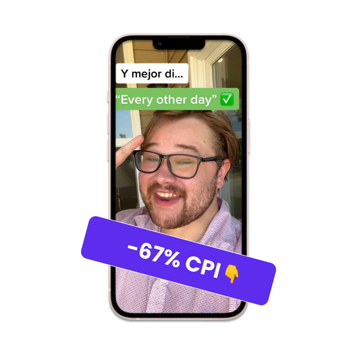 Man smiling with -67% CPI on screen